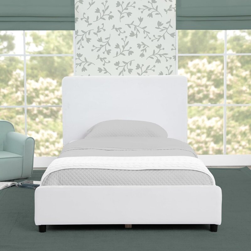 Marco de cama de fácil montaje para niños, cama tapizada de tamaño doble con cabecero, No necesita resorte de caja, soporte de listón de madera Premium
