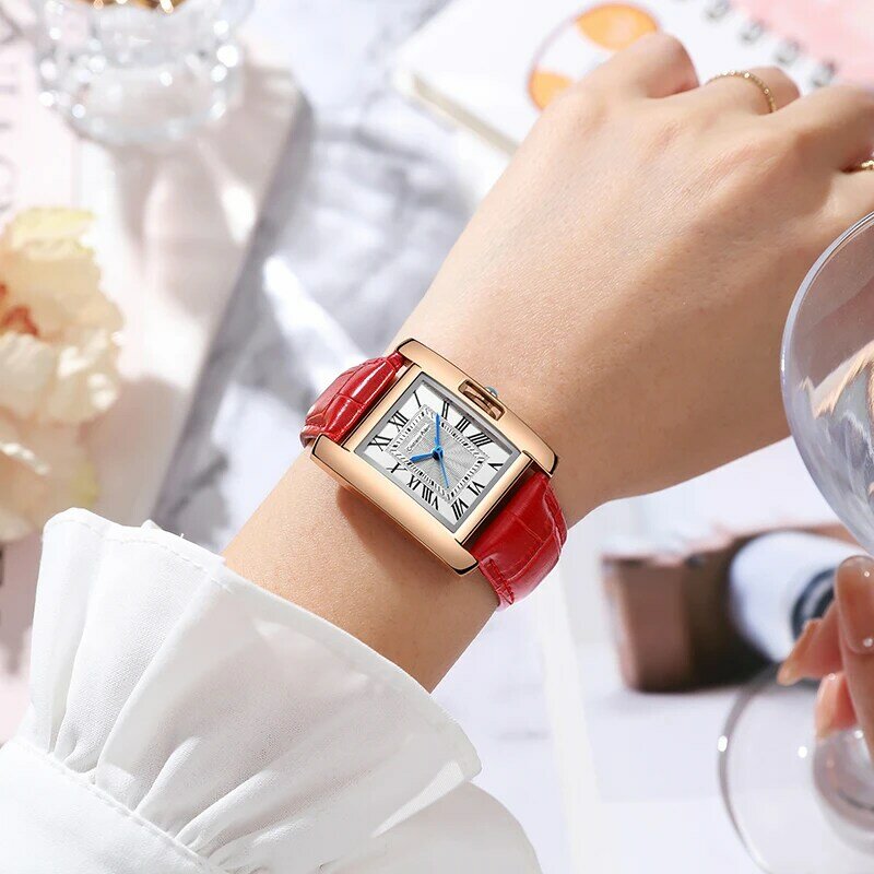 Reloj de cuero para mujer, relojes de cuarzo de lujo para vestido de dama, reloj analógico ultrafino a la moda, reloj de pulsera de diseño clásico para mujer