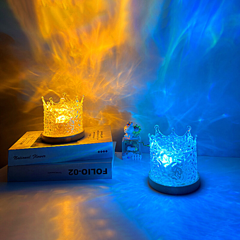 Ocean Wave Projector Lamp Crown Water Wave Lamp 16 Colors LED Projector Bedside Lamp with Remote USB Rechargeable for Bar Decor