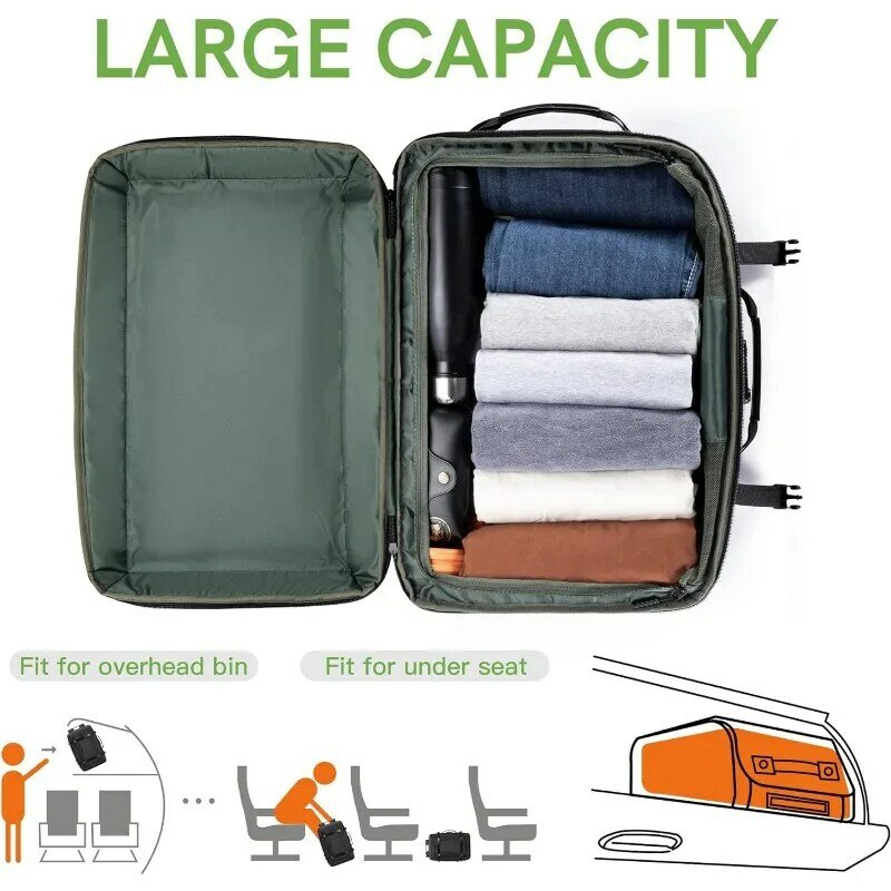 Bolsa de bagagem noturna para laptop, mochila extra grande, cabe até 17,3 "laptop, preto, voo aprovado, 45L expansível com 3 cubos