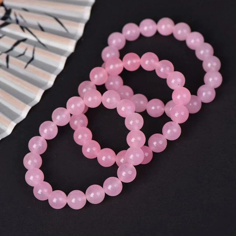 Quarzo rosa cristallo rosa catena a mano naturale veri amanti pietra perline rotonde braccialetto donne pietre preziose bracciali elastici Charms gioielli