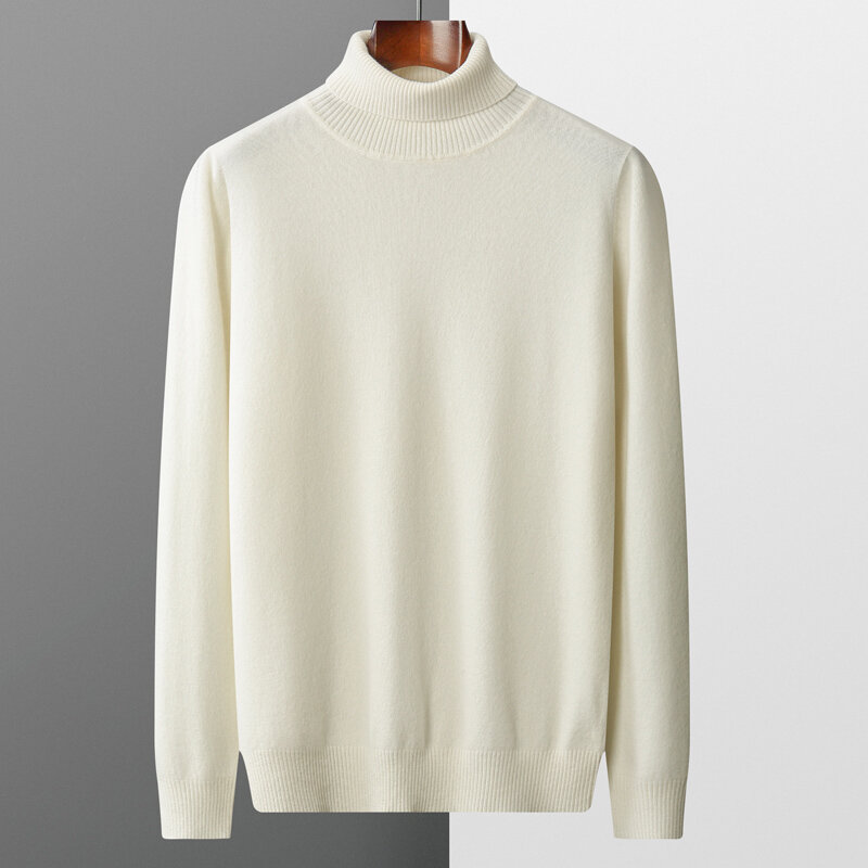 Autumn and winter new 100% pure merino wool pullover men's turtleneck cashmere sweater thickened warm  loose solid color top