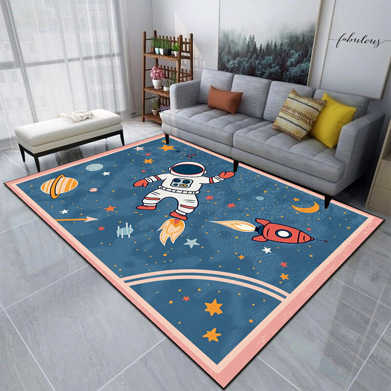 Spaceman karpet animasi untuk ruang tamu dalam ruang anak-anak karpet lembut ukuran besar gaya Lucu tikar dapat dicuci antiselip dapat disesuaikan