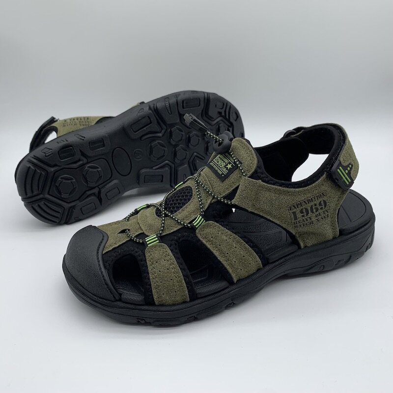 Letnie męskie sandały z prawdziwej skóry modne sportowe na co dzień antypoślizgowe miękkie dno obuwie plażowe rozmiar 40-46