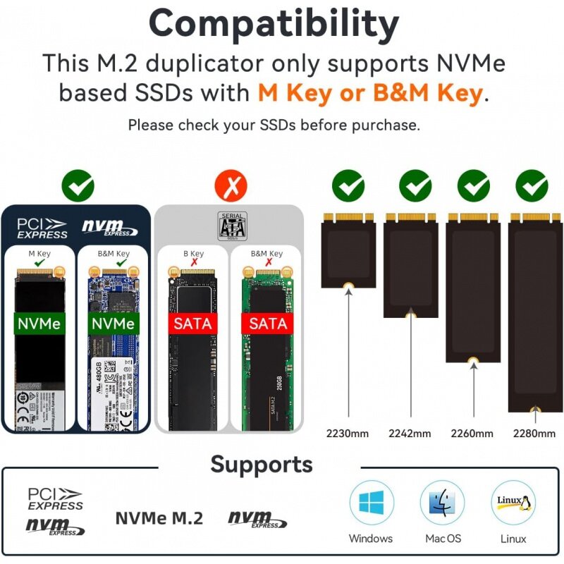 MAIWO 4 Bay NVMe แท่นวางมือถือ M.2 duplicator, NVMe PCIe M.2ไดรฟ์เพื่อ USB3.1 Cloner อะแดปเตอร์ GEN2สูงสุด10Gbps, ความจุ8TB,