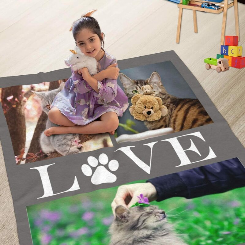 Gift for cat lovers, customized cat print themed blanket, personalized pet photo blanket, creative gift for cat lovers