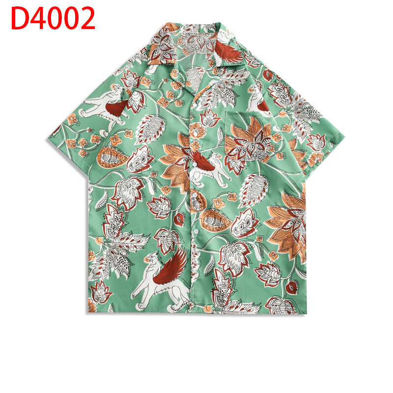 Hong Kong Style Hawaiian Full Print Short Sleeved Floral Shirt For Men And Women Cuban Ethnic Style Beach Light And Thin Shirt