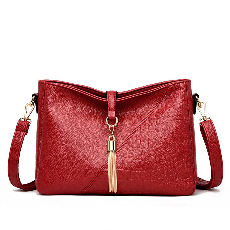 Women's PU Large Capacity Shoulder Bag Casual Versatile Fashion Tassel Messenger Bag Middle-aged Mom Bag