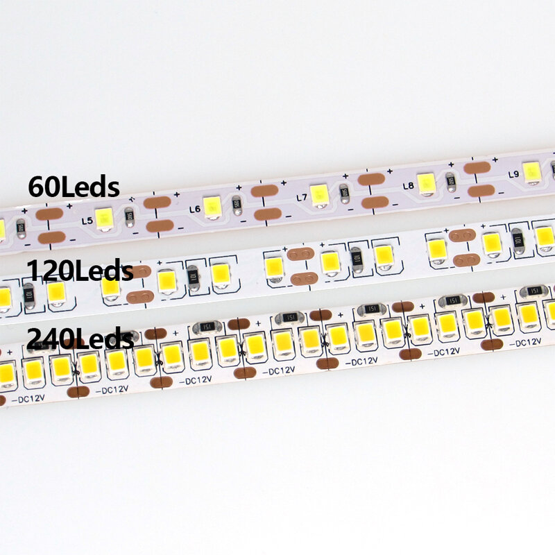 Tira de luces LED impermeable para decoración del hogar, cinta de 5m, 12V, 24V, 2835, 60/120180/240/480 LED/m, Blanco cálido, para habitación