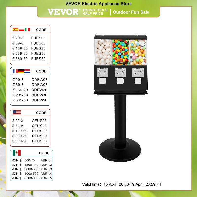 VEVOR Triple Candy Gumball Vending Machine Dispenser W/ Keys Outdoor Amusement Park Gaming Store Selling Bouncy Ball Capsule Toy