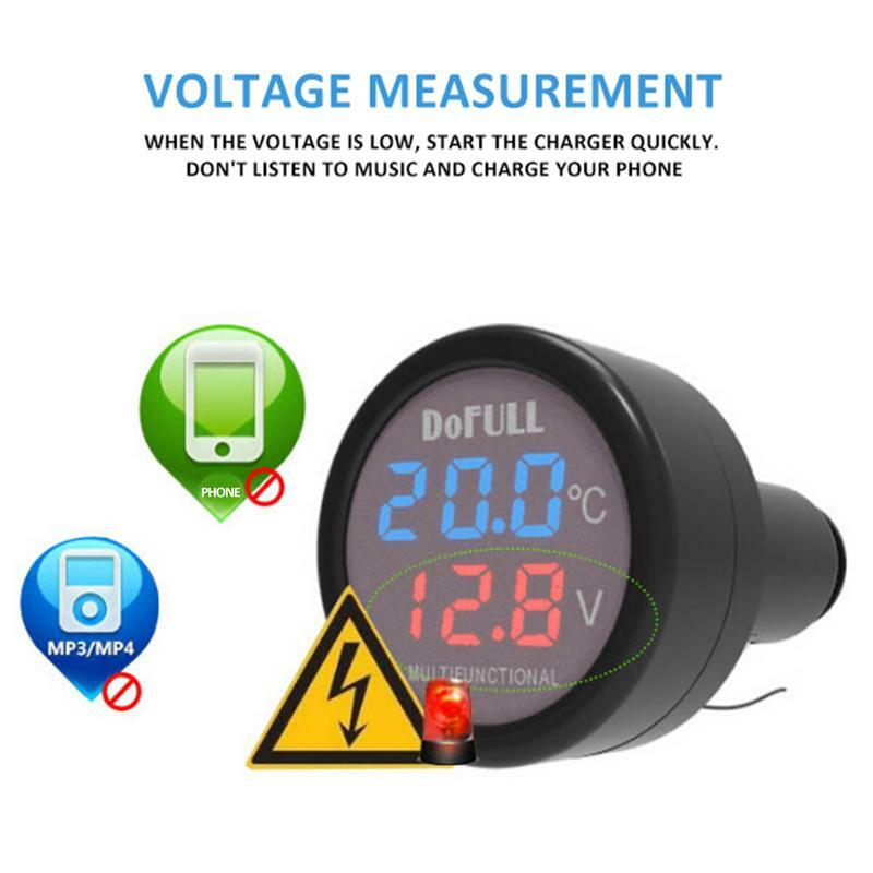 Monitor de medidor digital do carro 3 em 1 automóvel carregador temperatura display veículo usb carregador termômetro voltímetro lcd digital