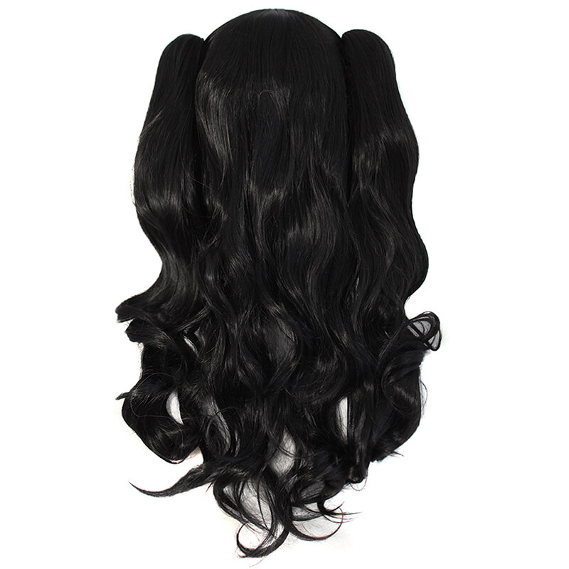 Парик женский длинный кудрявый, парик для конского хвоста в стиле «Лолита», однотонный черный, с объемными волнами, в стиле аниме