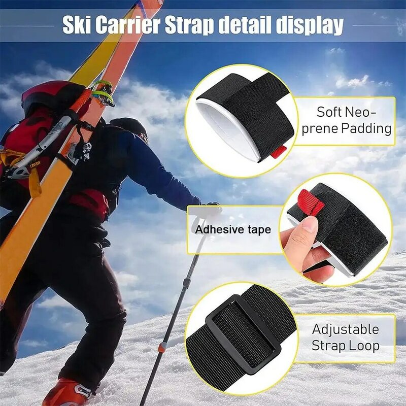 Esqui Pole Shoulder Hand Carrier Handle, alças ajustáveis, Lash Ski Sledding Nylon, Saco Fixo