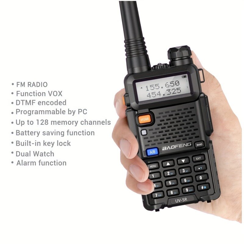 Radio bidireccional UV-5R, walkie-talkie VHF136-174MHz de banda Dual, UHF, 400-480MHz, batería de iones de litio de 1800mAh, color negro, USB, 2 piezas