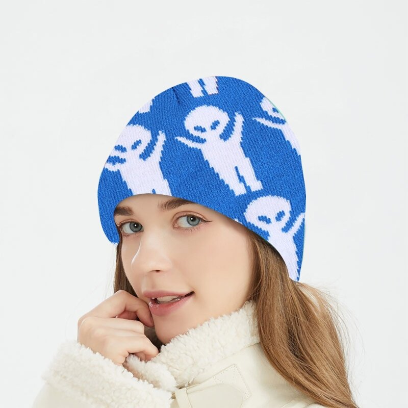 Подростковая жаккардовая вязаная шапка с изображением пришельца для взрослых, зимняя теплая велосипедная ветрозащитная шапка