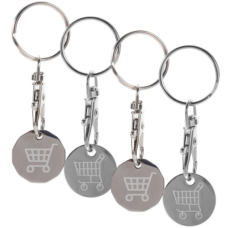 سلسلة مفاتيح بعربة تسوق مميزة ، حلقة معدنية ، زينة هدايا صغيرة ، قلادة عملات معدنية من الفولاذ المقاوم للصدأ ، رمز العربة ، 4 من ، من