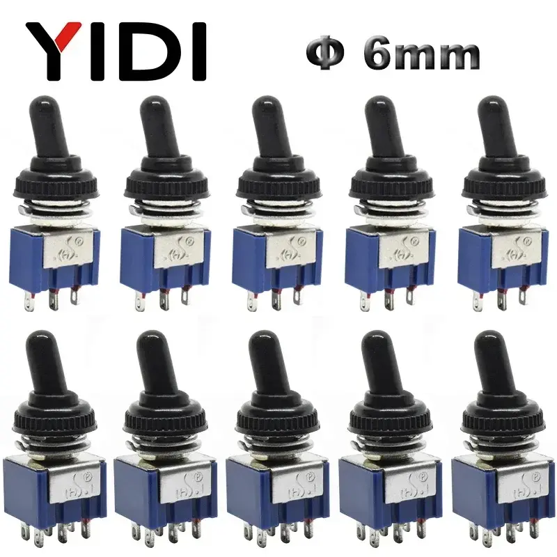 5pcs 10pcs MTS-102 103 MTS-202 203 Toggle Switch 6A 125VAC on on SPDT 6mm Mini Switch DPDT on off on Waterproof Cap