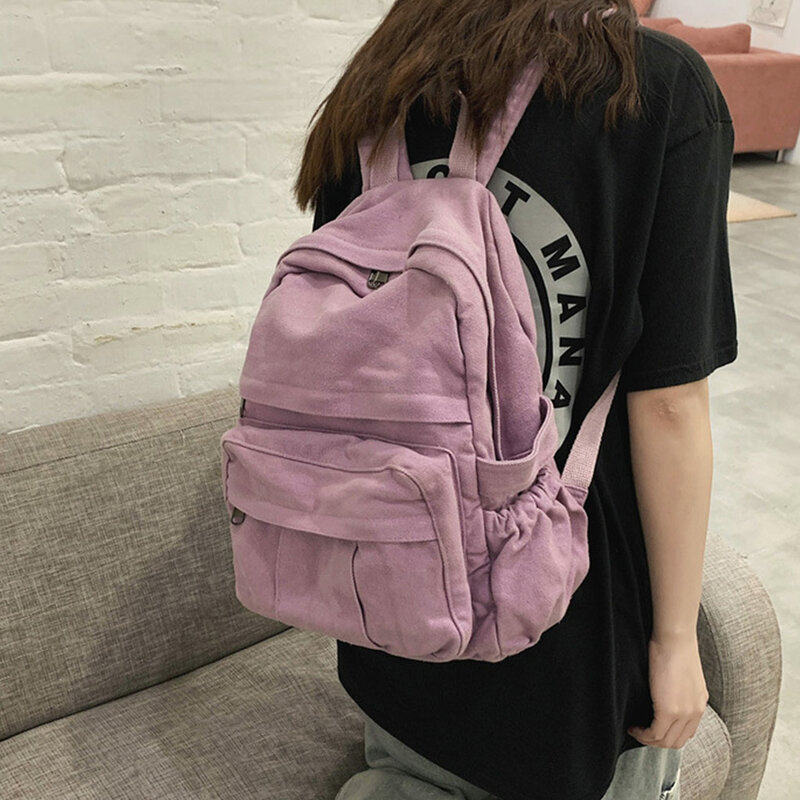 Plecak płócienny jednokolorowa torba szkolna podróżna na ramię fioletowa