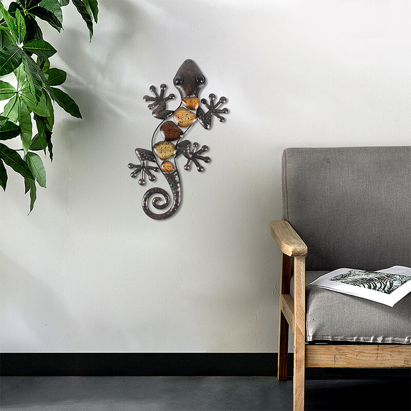 Gecko-arte de pared de Metal para decoración de jardín, estatuas para exteriores, accesorios, esculturas y Animales