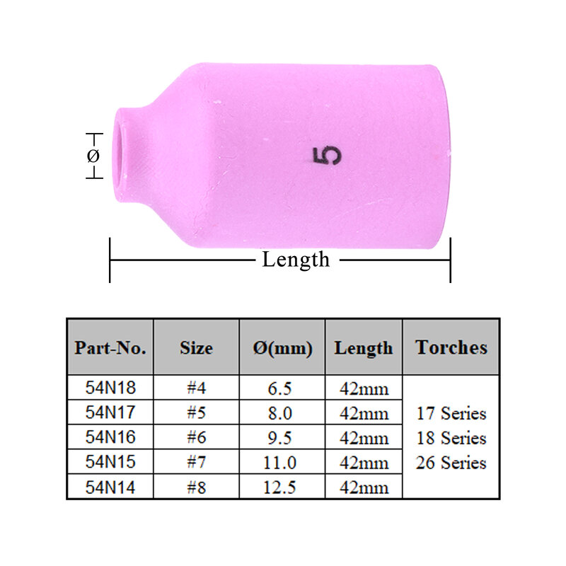 10Pcs Per Box 42mm 54N14 54N15 54N16 54N17 54N18 Alumina Nozzles For TIG WP17 18 26 Welding Torch Accessories Consumables