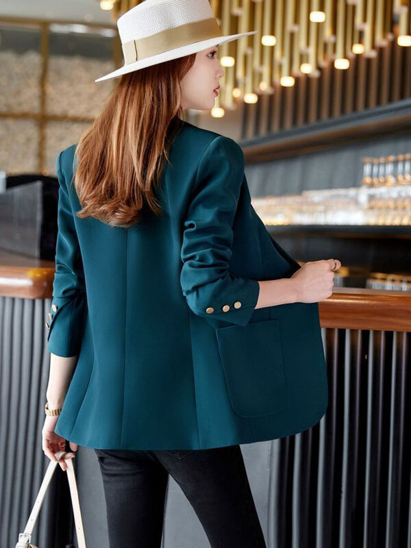 Blazer feminino de manga comprida de botão único, jaqueta coreana, terno de escritório, blazers femininos outwear, nova moda, outono, 2024