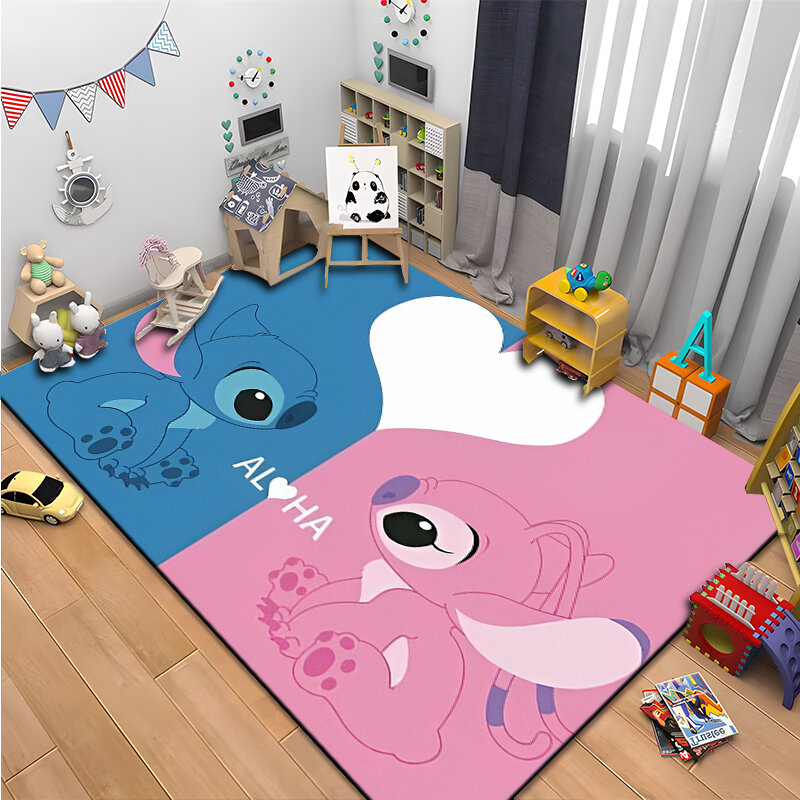 Disney-alfombra de área grande con estampado 3D de Stitch para el hogar, Felpudo de dibujos animados para sala de estar, dormitorio de niños, sofá