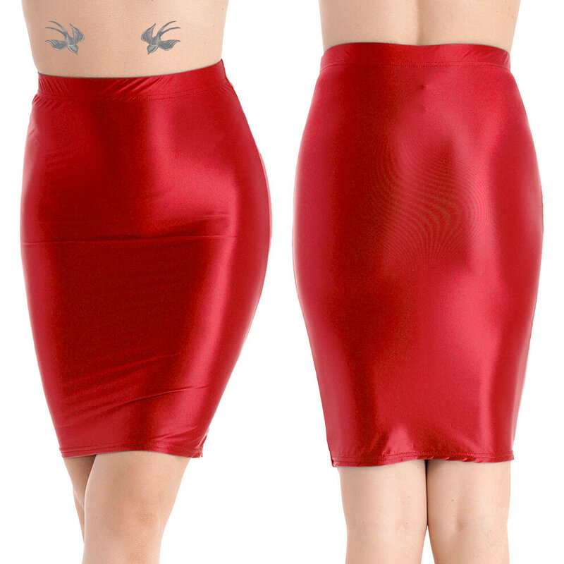 Vrouwen Glanzende Hoge Taille Potlood Mini Rok Rekbare Bodycon Shirts Clubkleding Feest 2023 Mode Past Een Lijn Sexy Strakke Rok