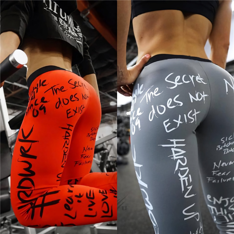 Nova mulher de fitness yoga pant sexy elasticidade secagem rápida corrida cintura alta sem costura push up carta impressão leggings calças femininas