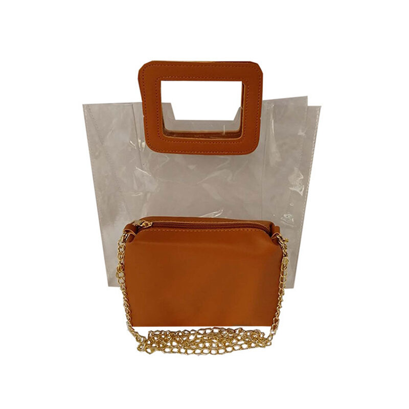 Tas transparan baru tas wanita 2 buah/set tas tangan mewah fesyen PVC tas bening kualitas tinggi tas tangan Feminina ember selempang 2023