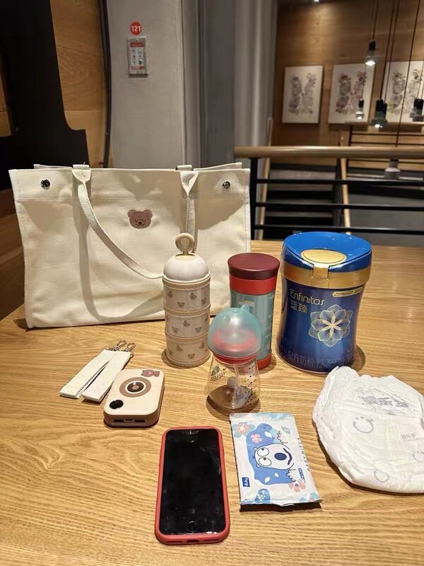 Tas popok ibu kanvas tas kurir bahu kapasitas besar untuk ibu barang bayi lucu Organizer tas popok kereta bayi