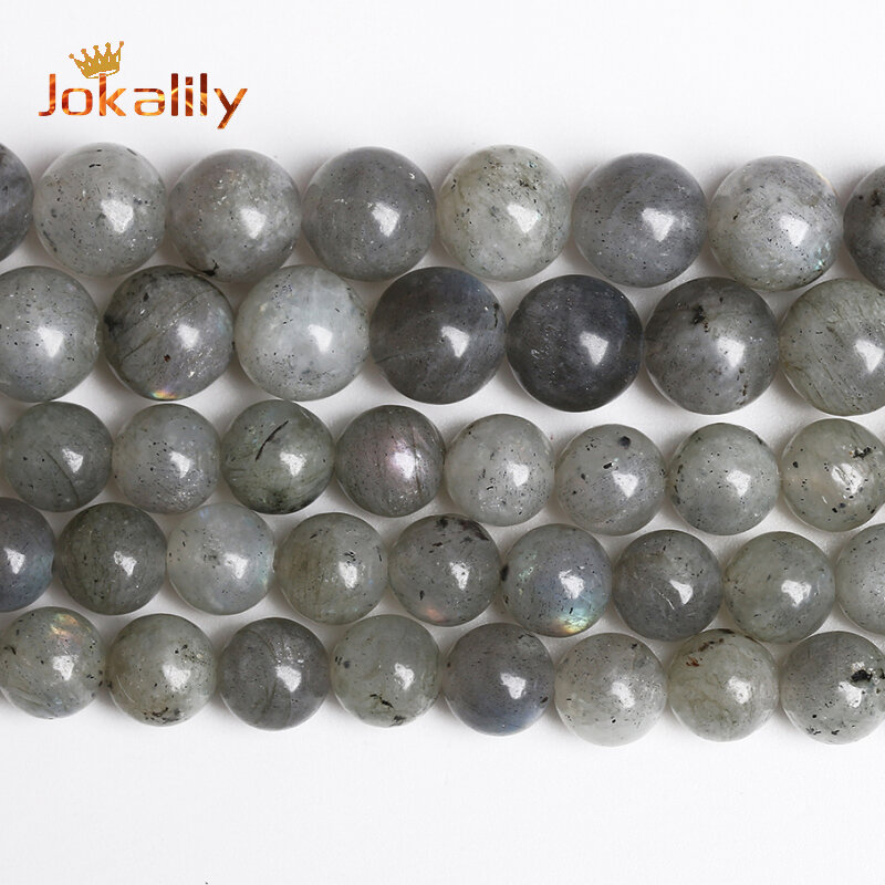 Perles de pierre naturelle Labradorite larvikitte, pierre de lune grise ronde perles d'espacement en vrac pour la fabrication de bijoux Bracelets 4 6 8 10 12mm