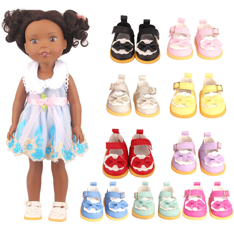 女の子のための合成皮革の弓の靴,人形のブーツ,アメリカのドレスとエクの靴,5cm, 14インチ