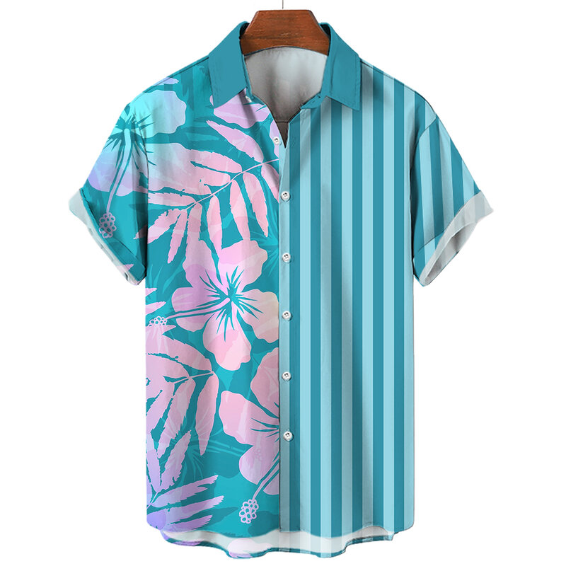 Camicie a righe da uomo di Design alla moda stampa 3D grafica floreale pulsante manica corta risvolto Streetwear camicie hawaiane per uomo estate