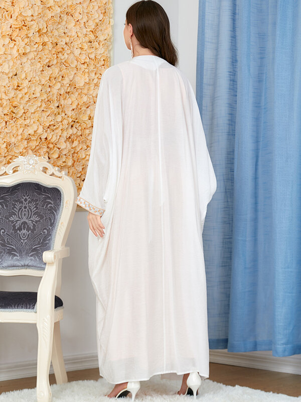 ROKEN EVAN 2022 Autumn Muslim Arabic Dress Gold Ribbon Coat Dress Long Dress Wedding Abaya Dress Maxi Dress White Kaftan