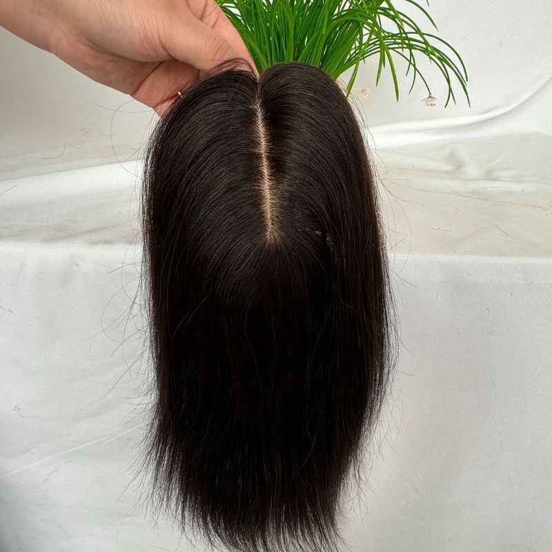 أغطية شعر بشري حقيقي لتخفيف الشعر ، قطع شعر بقاعدة من الحرير ، قطع شعر ريمي ، امرأة سوداء طبيعية ، 7x13cm