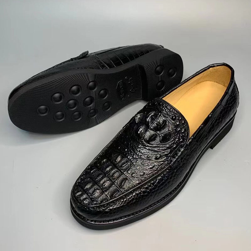 Mocassins de couro de crocodilo genuíno masculino, sapatos formais, casuais, versáteis, negócios, masculino, adulto, moda tendência