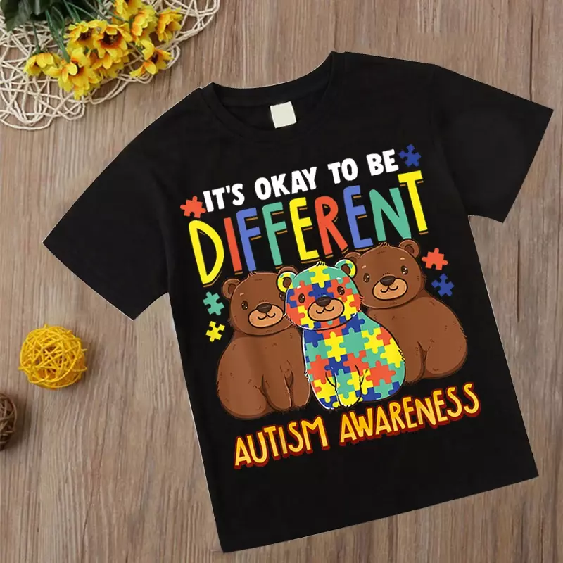 Kaus Anak Laki-laki Autisme Atasan Katun Lengan Pendek Baju Anak Perempuan Bayi Kaus Dinosaurus Musim Panas Baju Balita 2-14 Tahun