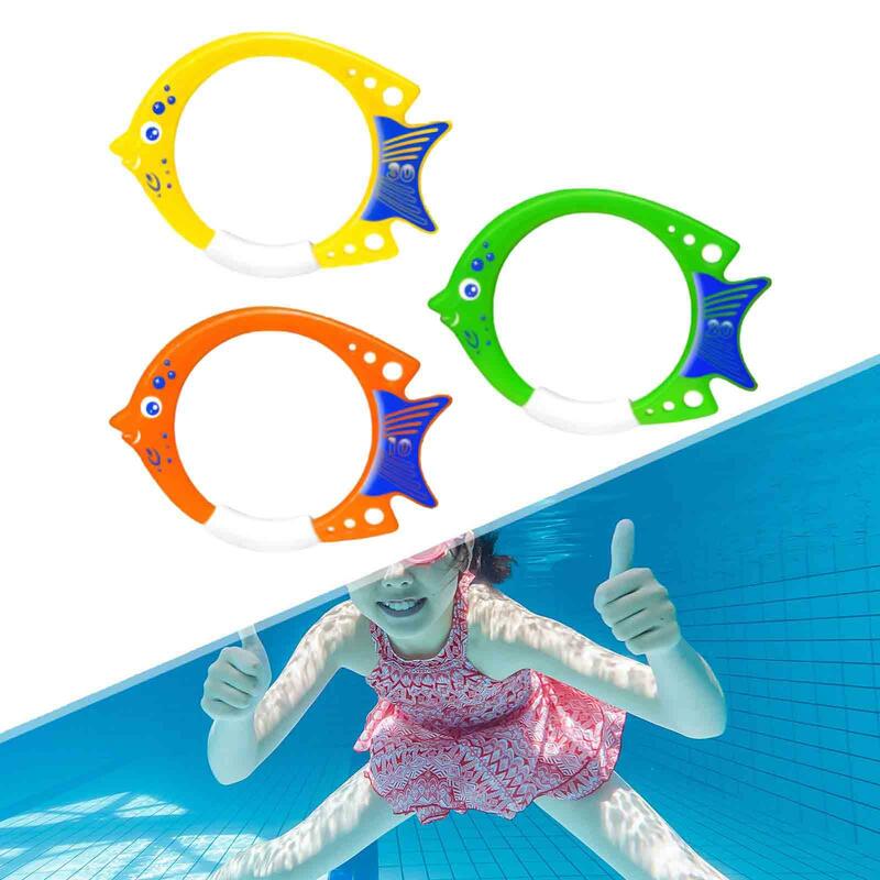 3x Fish Ring Toys Fun Summer Swim Rings Training Equipment Underwater Toys for Games Water Sports Aquatic Exercise Girls Boys