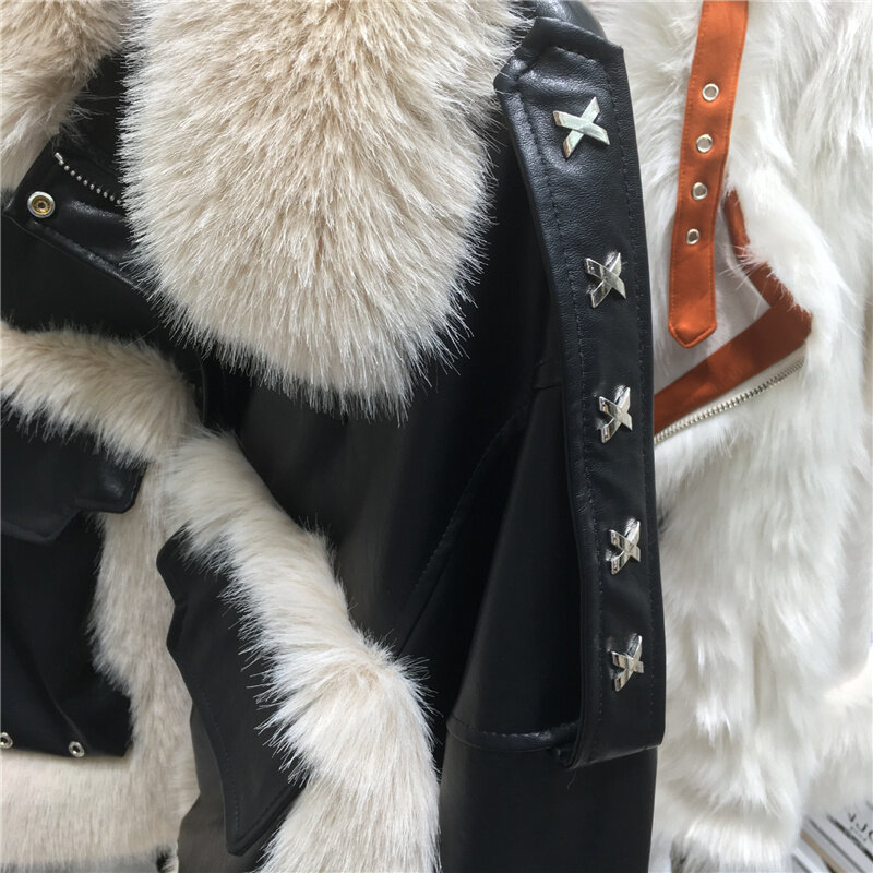 fashion 2023 winter office new lady imitation fox fur coat female short big pocket rivets faux fur jacket chic women's clothing