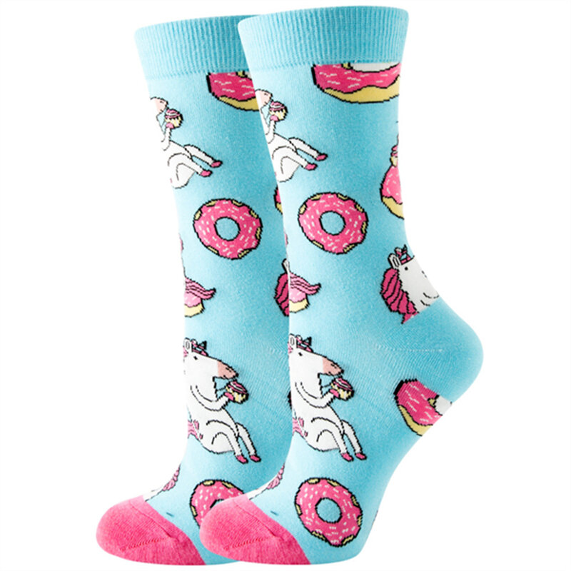 Calcetines de algodón de tubo medio para mujer, calcetín deportivo con diseño de animales y plantas, divertido y creativo, ideal para regalo