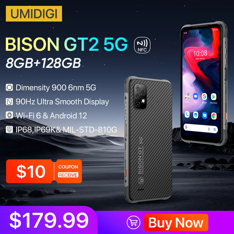Смартфон UMIDIGI BISON GT2 5G IP68 Android 12, прочный, с регулировкой яркости, экран 900 дюйма FHD +, камера 64 мп, аккумулятор 6,5 мАч, смартфон с NFC 90 Гц
