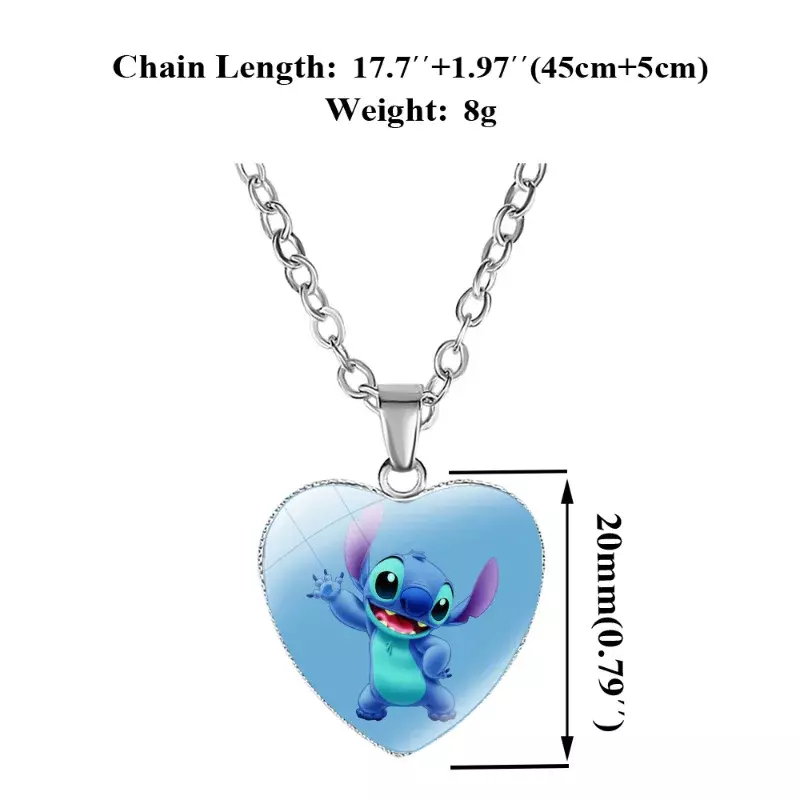 Disney Lilo & Stitchs Necklaces Anime Stitch Heart Necklace Photo Printed Glass Pendant Cute for Kids Accessories Jewelry Gifts