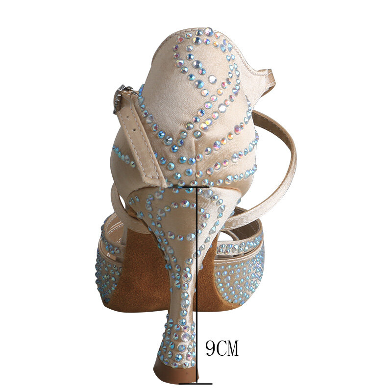 Wedopus personalizado cetim sapatos de dança para mulheres, fundo macio, strass brilhante, salsa e sapatos de dança latina, 9cm