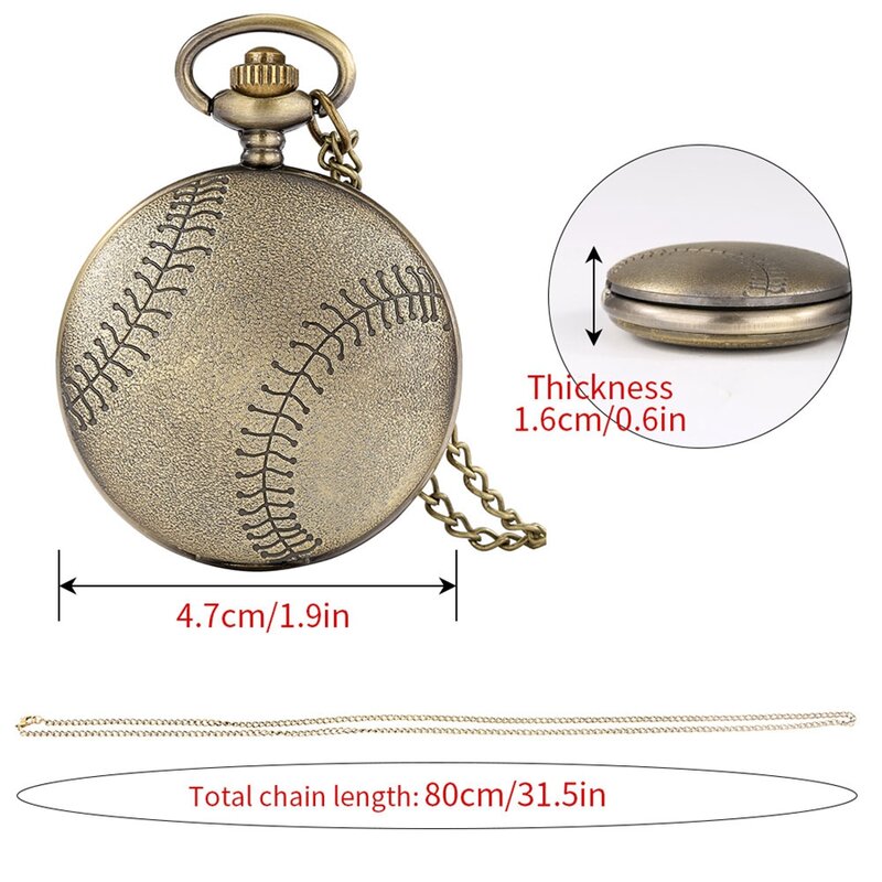 Unique Bronze BaseBall Design Softball Outdoor Jewelry Necklace Pendant Chain Clock Hours Souvenir Cosplay Gifts  Sport Watches