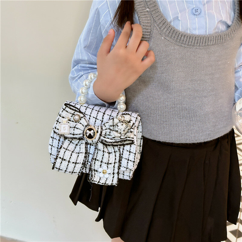 New  Children's Pearl Handbag Princess Dress Accessories Small Coin Wallet Handbag Girl Crossbody Chain  Mini  Bag