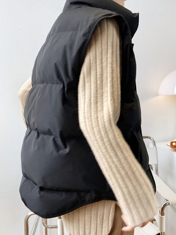 SHENGPALAE modna bawełniana kamizelka damska 2024, wiosenna, ze stójką, jednorzędowa, bez rękawów, luźna, jednokolorowa kamizelka 5E4841