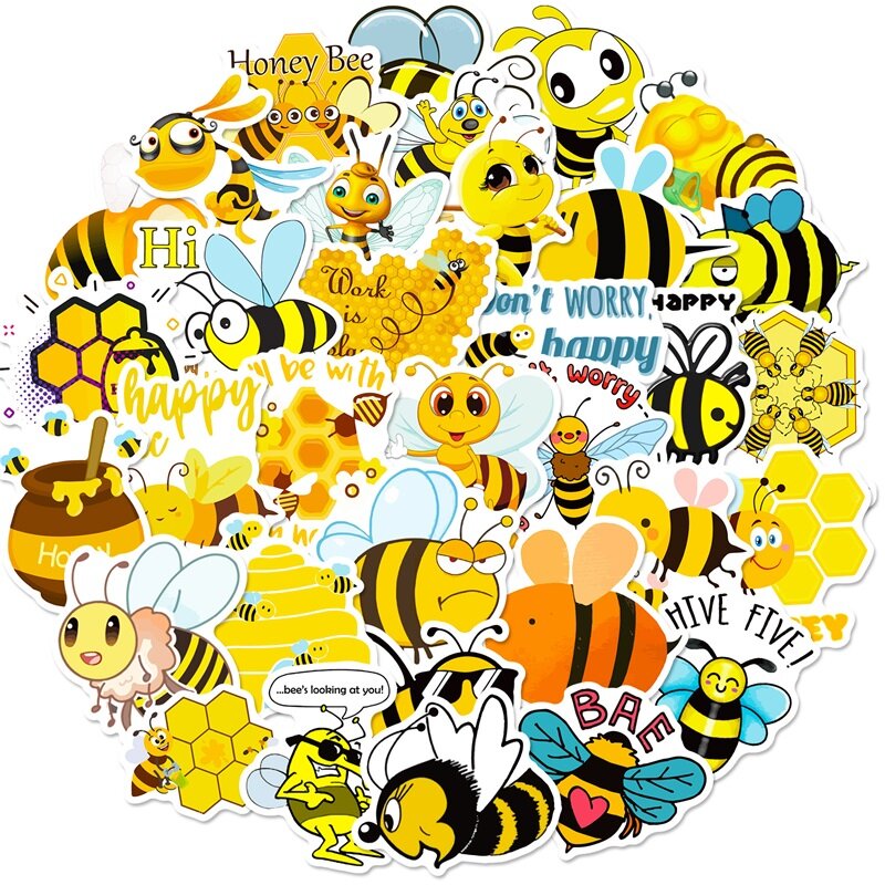 귀여운 꿀벌 다채로운 PVC 스티커, 미적 DIY 어린이 장식, 스크랩북 문구, 어린이 학교 용품, 10 개, 30 개, 50 개