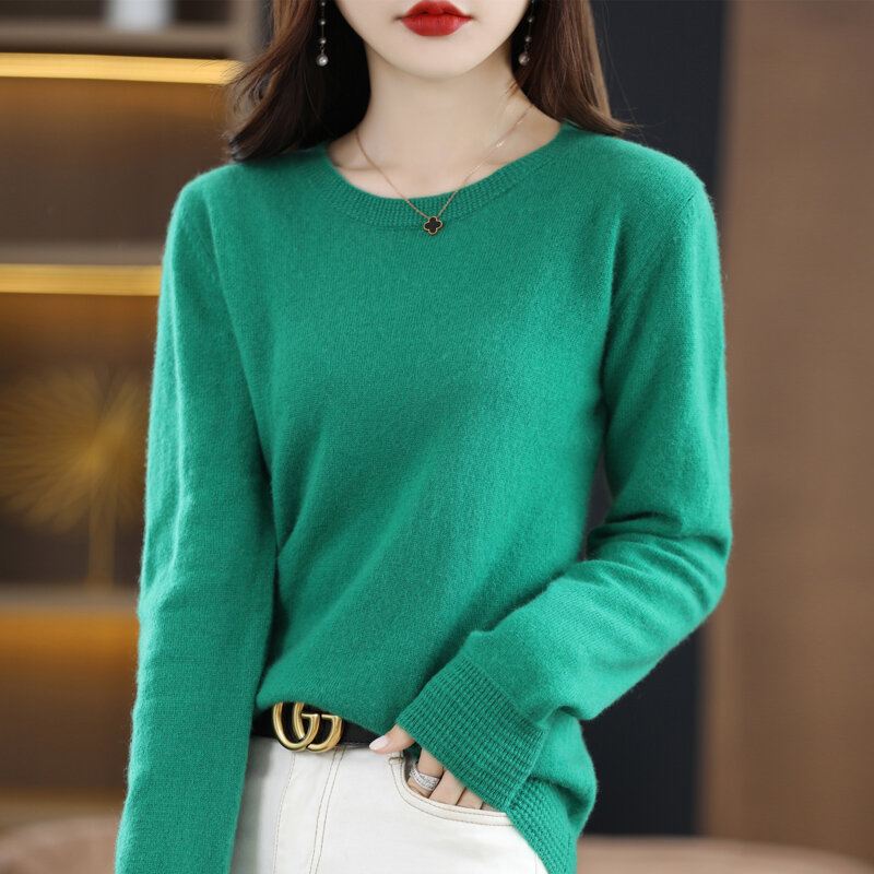 Wełniany sweter kobiet gwintowane pulower z okrągłym dekoltem stałe kolor luźne proste i wszechstronny sweter Base 2023 wiosna/jesień nowy