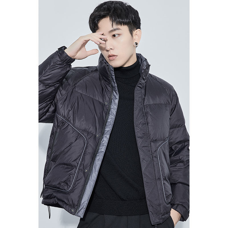 เสื้อแจ็คเก็ตน้ำหนักเบาสั้นผู้ชาย2023สไตล์เกาหลีแบบใหม่ฤดูหนาว, เสื้อแจ็กเก็ตขนเป็ดสีขาวอบอุ่น