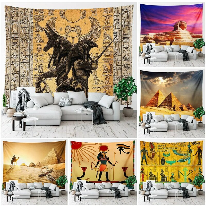 Tapiz egipcio estético, decoración para habitación, mitología antigua, personaje, pirámide, paisaje, tapiz colgante de pared, dormitorio, decoración del hogar